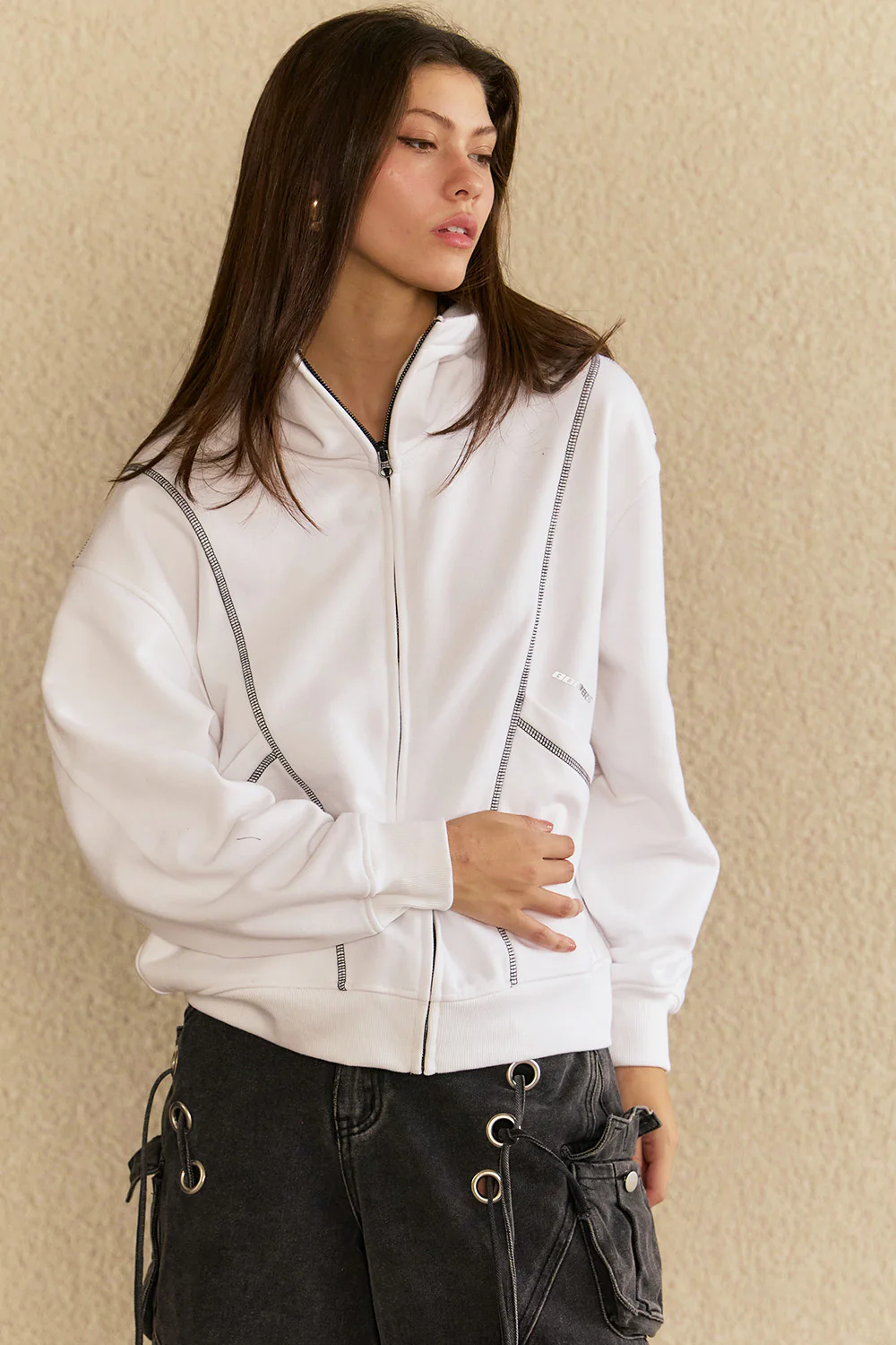 White Contour Zip Hoodie - Image 2
