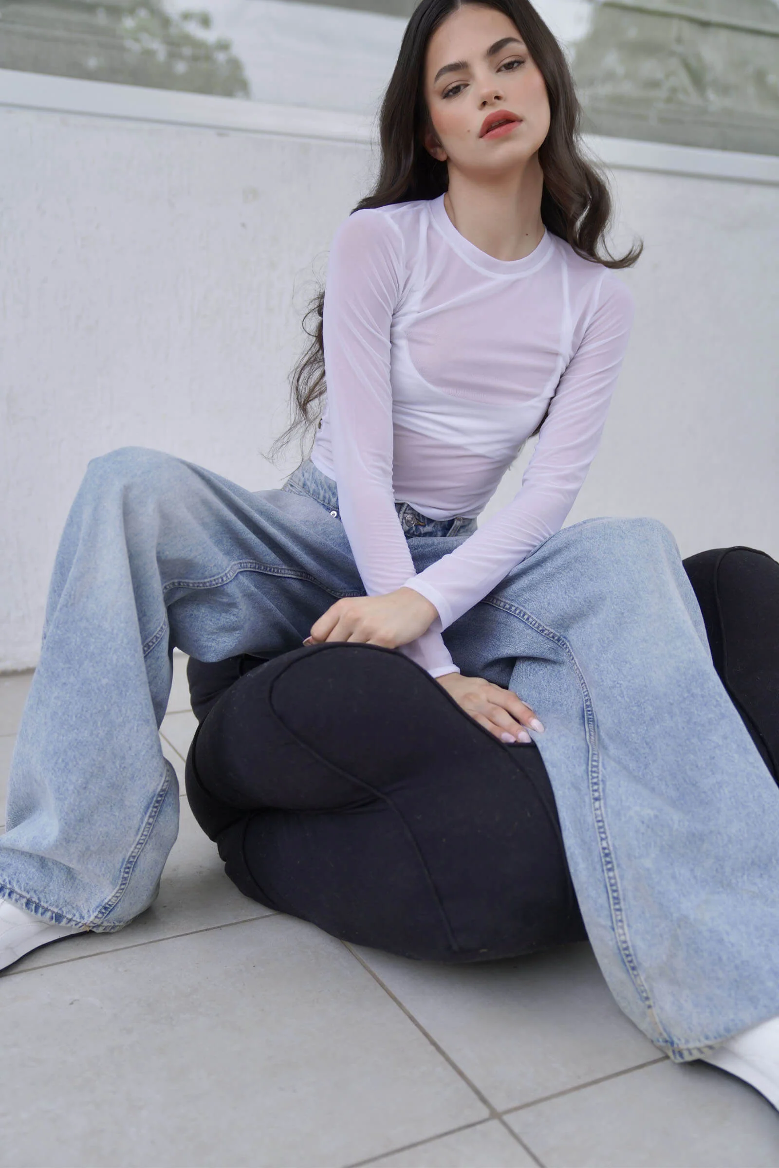 White Full Sleeves Mesh Crop Top - Image 6