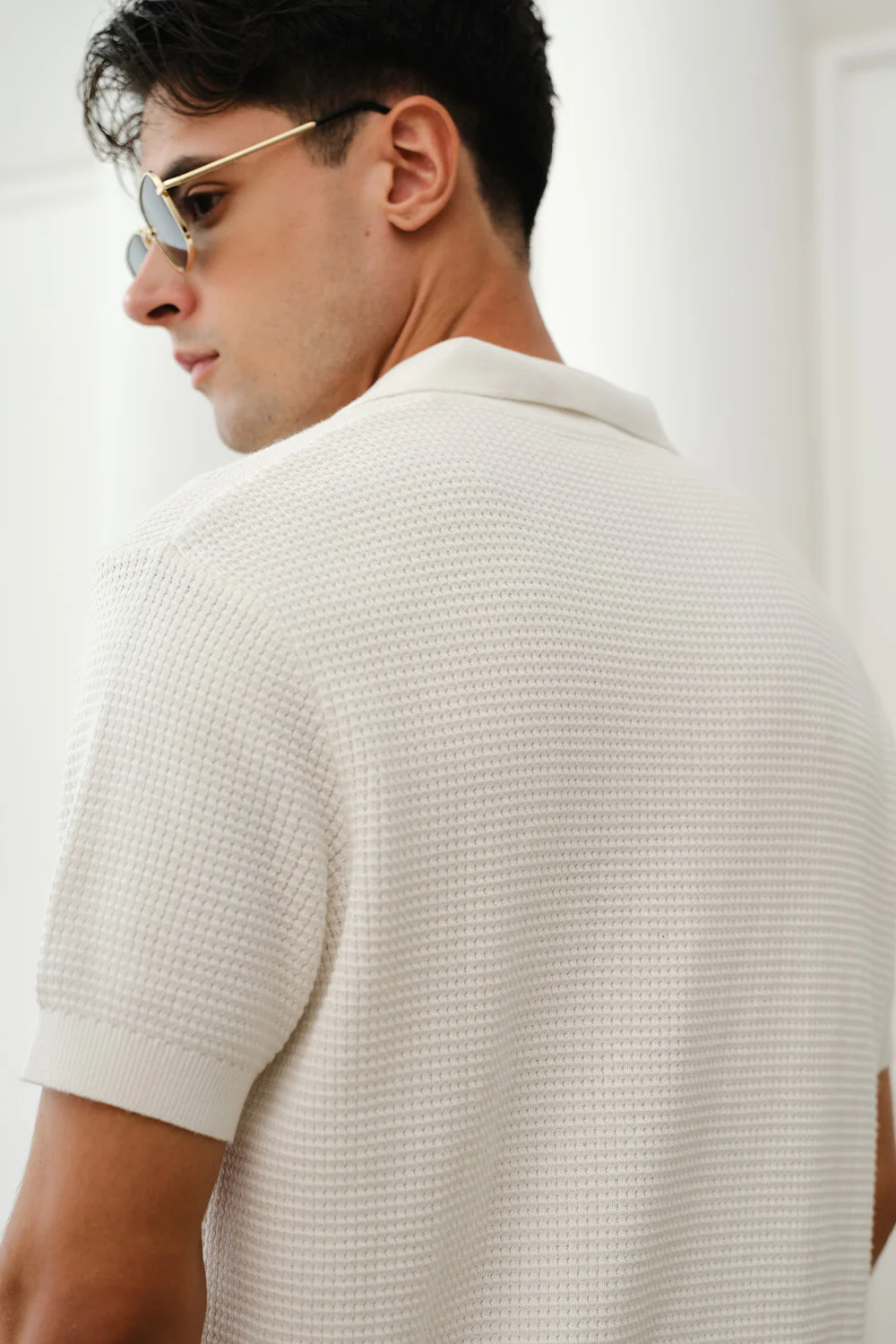 White Knit Polo T-shirt - Image 9