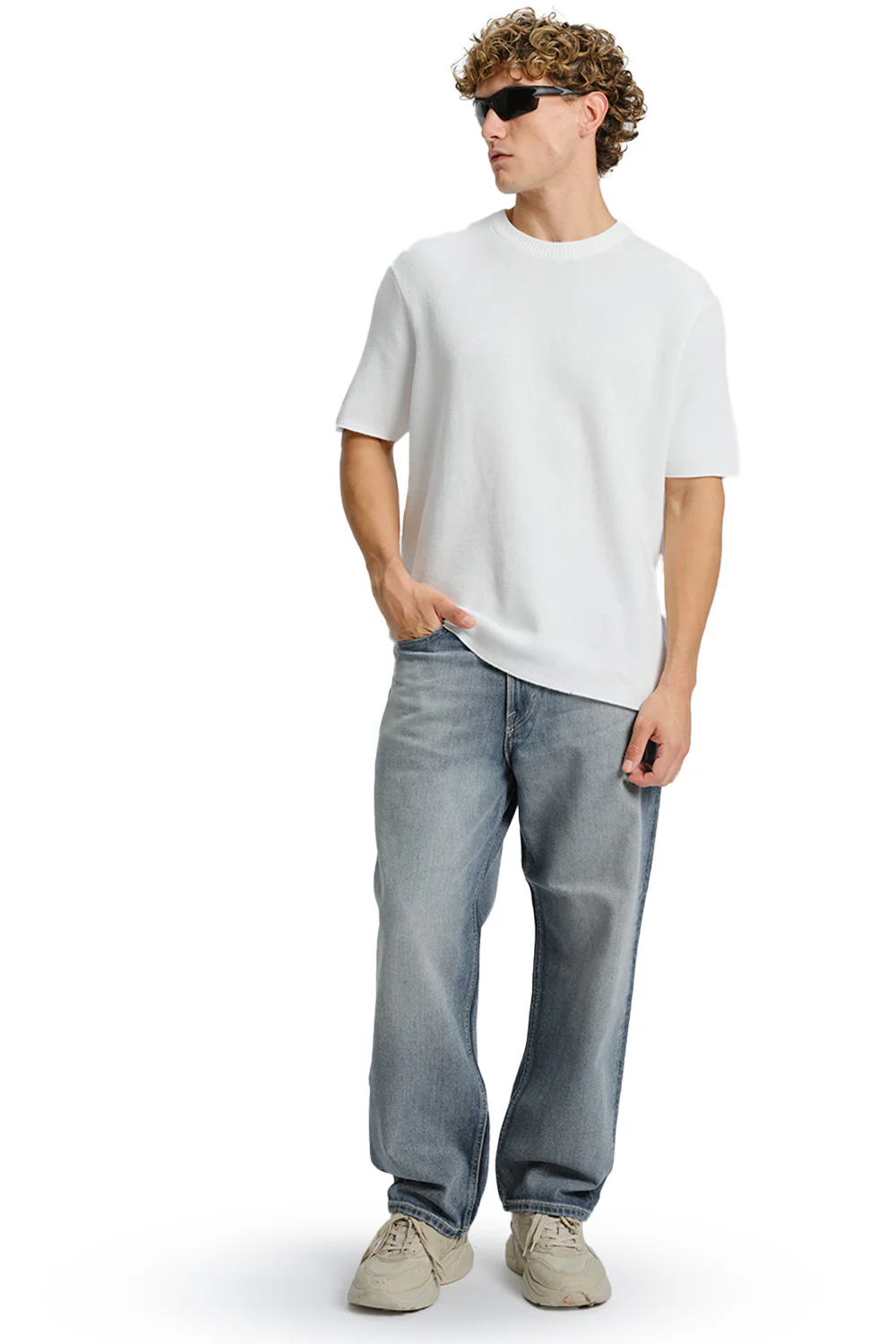 White Relaxed Fit Knit T-shirt - Image 2