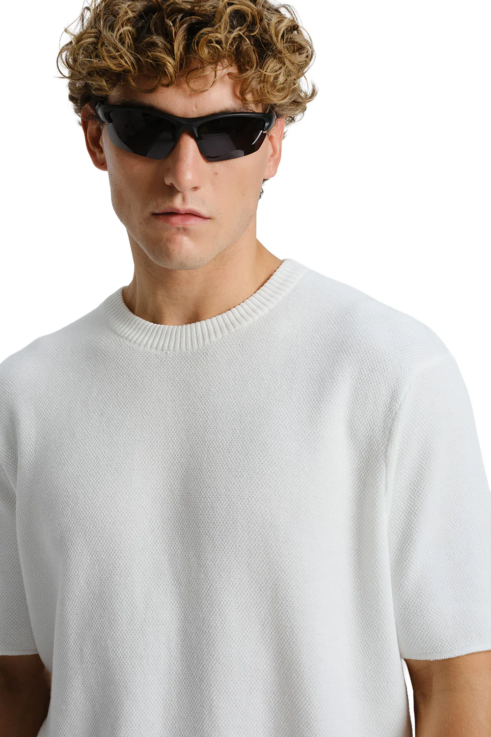 White Relaxed Fit Knit T-shirt - Image 3