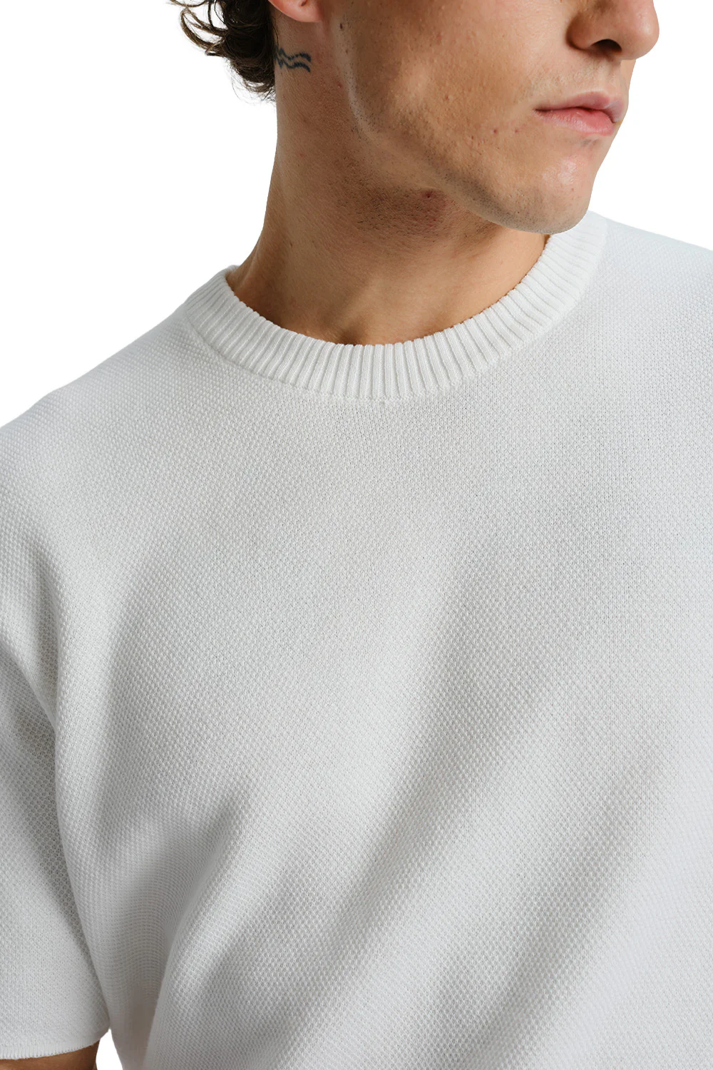 White Relaxed Fit Knit T-shirt - Image 4