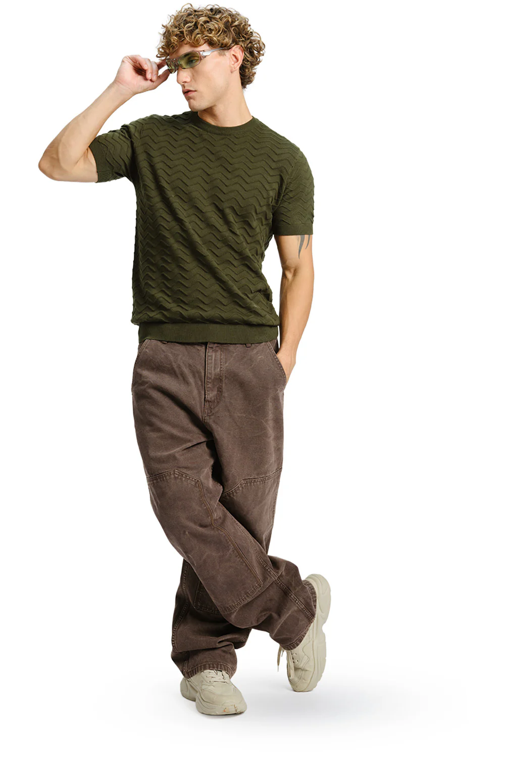 Zigzag Olive Knit T-shirt - Image 5