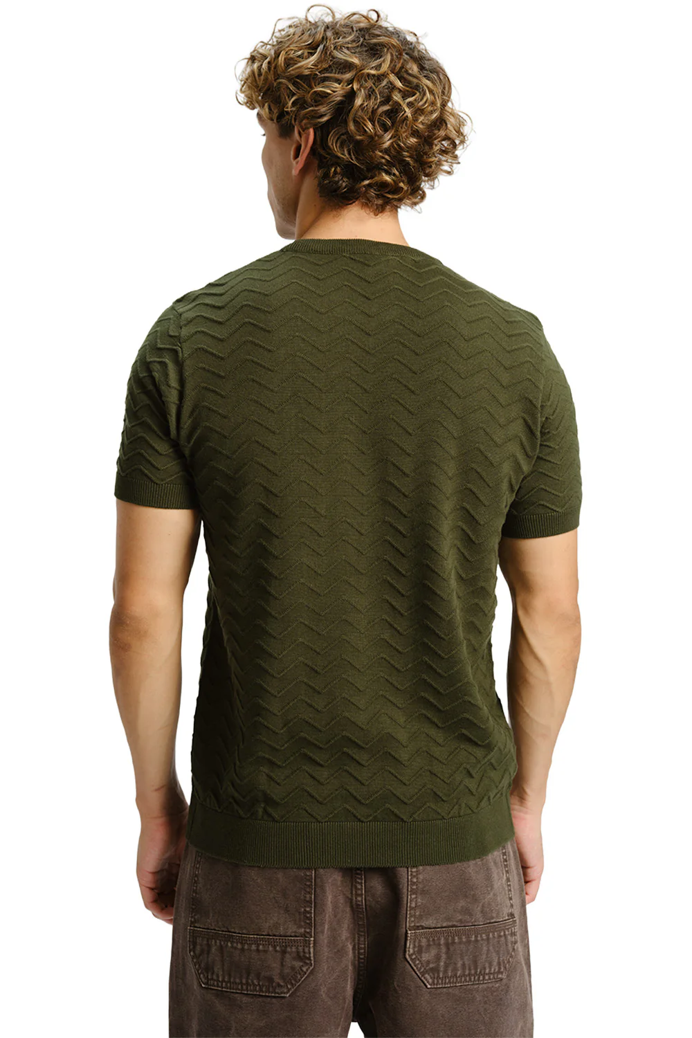 Zigzag Olive Knit T-shirt - Image 7